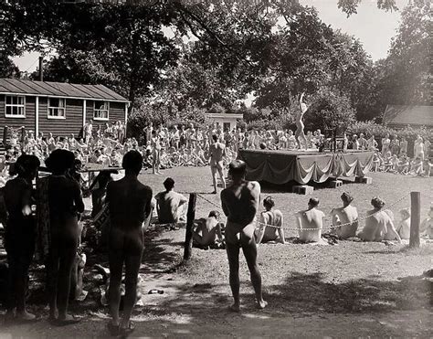 nudist families|Family beauty contest at a nudist camp , 1965